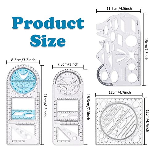 Pacote com 4 réguas geométricas multifuncionais, conjunto de réguas de rascunho de ferramentas de me