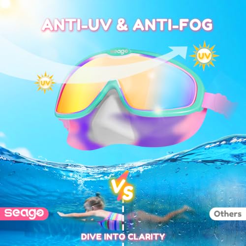 Image of Seago Kids Swim Goggles 2 Pack for 3-12, Anti-Fog Clear View,Toddler Goggles with Nose Cover Swimming Goggles