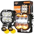 Auxbeam X-PRO Series 3" 84W LED Pods DRL & Turn Signal 9600LM Flood Spot Combo Ditch Lights Offroad Driving Spotlight Amber Fog Light Cube Auxiliary Flood Lights with Black/Yellow Covers, Pair