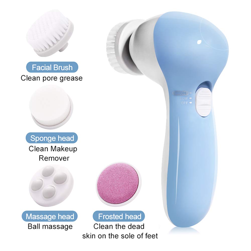 MOSCHOW Face Cleansing Brush with Travel Case, 4-in-1 Set Waterproof Facial Cleansing Brush with 4 Exfoliating Brush Heads for Deep Cleansing (Blue) : Beauty & Personal Care
