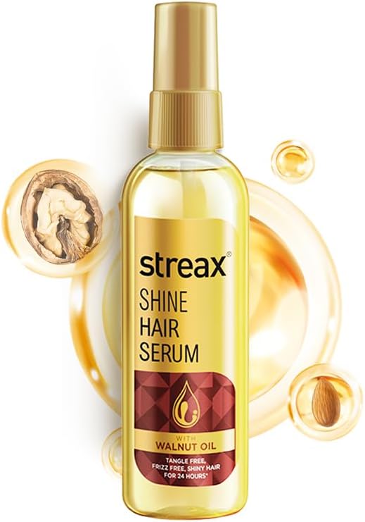 Streax Hair Serum 115ml, Hair serum for Dry & Frizzy Hair, for Women & Men, for Curly Hair, Wavy Hair, Straight Hair, Silk & Shine Vitalised with Walnut Oil