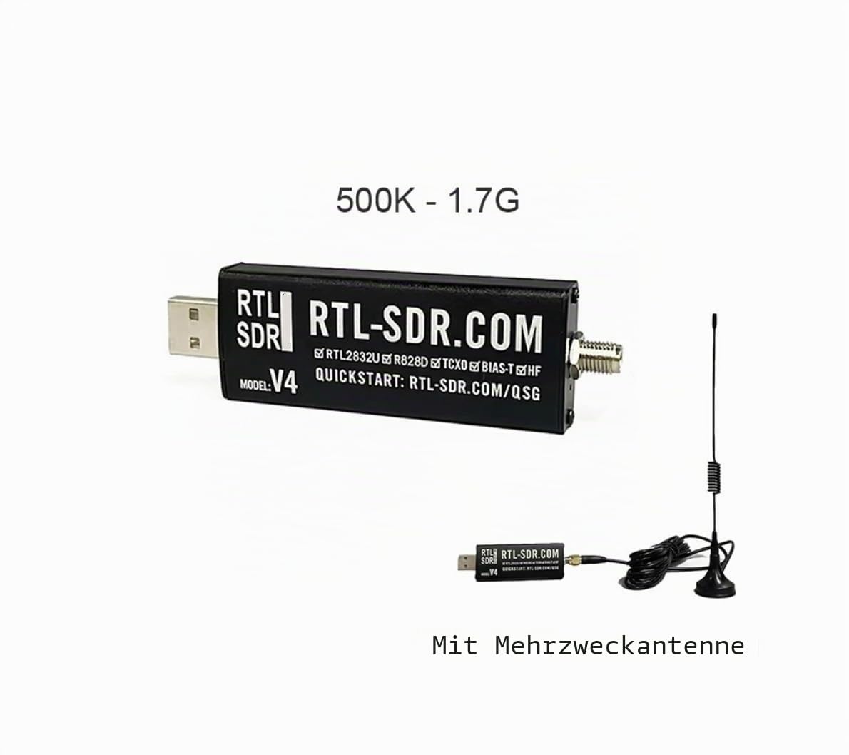 RTL-SDR V4 R828D RTL2832U 1PPM TCXO SMA RTLSDR Software Definierter Funkempfänger, Mit Mehrzweckantenne