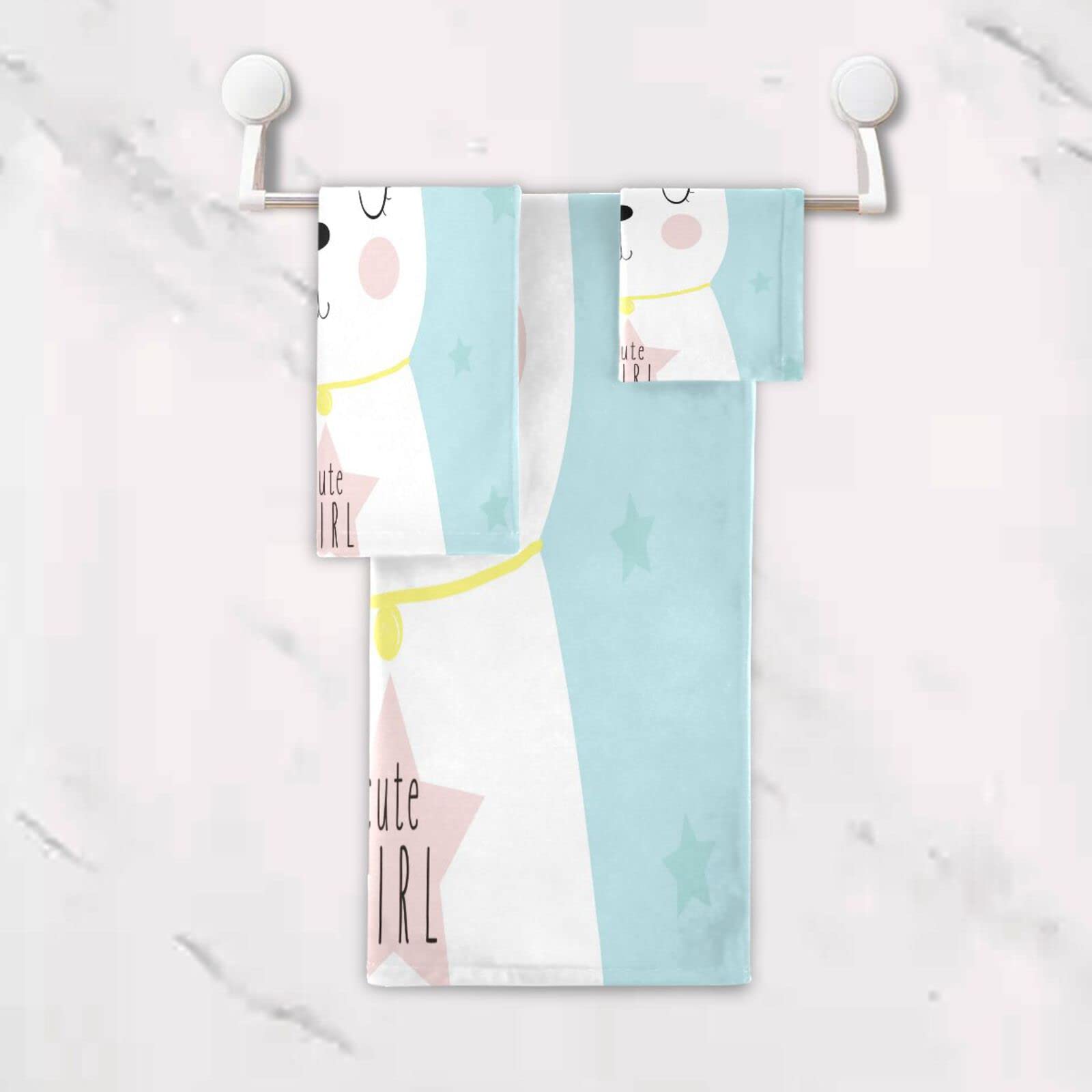 Rey Gato Linda Chica Juego de Toallas para Baño Playa 100% Algodón de Piscina Toalla (1 Toalla de Baño y 1 Toalla de Mano y 1 Paño de Lavado) para Nadar Hotel Niñas Niños Niños