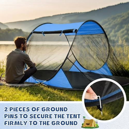 Image of Pop up Mosquito Tent for Camping, 86.6 x 59 x 45.3 Inch Bug Net Tent with Instant Automatic Setup, Lightweight Portable Screen Net Fits Most Camping Cot for Outdoor Hiking Travel(Blue)