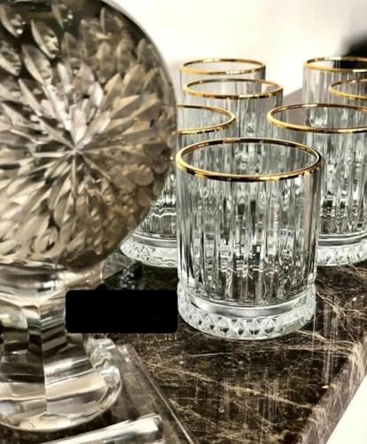 Image of Premium Gold Rim 280ML Water-Juice & Whisky Glasses Set of 6 Crystal Drinking Glass for Water, Juice, Milk,Coke,Beer,Beverage,Vintage Style Home,Office Everyday Use (GDR-02)