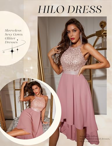 Dressystar Women's Sequin Halter Cocktail Prom Dresses Hi-Lo Sparkly Glitter Homecoming Bridesmaid Dress - Image 4