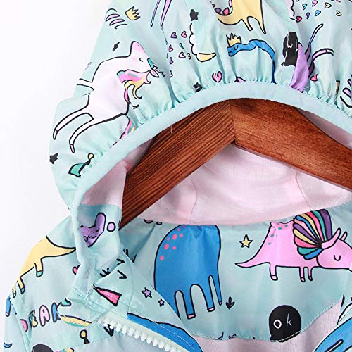 Kids' Girls' Cartoon Lightweight Unicorn Print Zip Jacket Hooded Windbreaker Coat Outerwear Raincoat4
