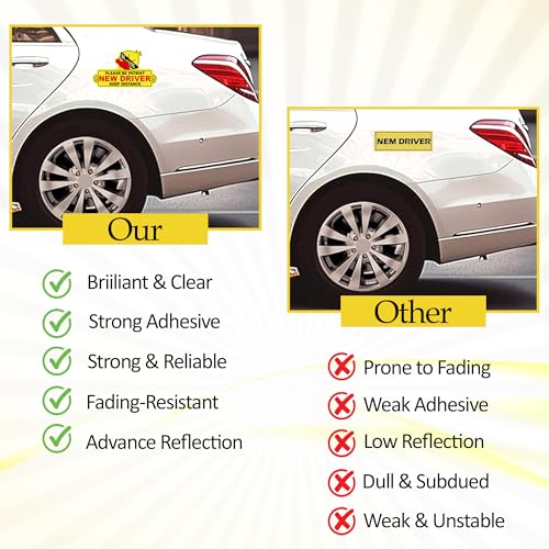 Image of GLUN Reflective inchPlease Be Patient New Driver inch Car Sticker, Funny Beginner Learner Sign Decal, Waterproof, Fade-Resistant Safety Sticker for Cars & Vehicles (Yellow)