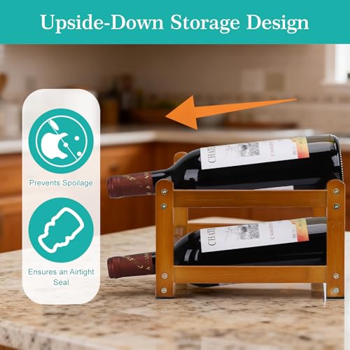 Fentar 8 Bottle Wine Rack, 2-Tier Sturdy Wine Bottle Holder, Bamboo Wine Racks Free Standing, Space-saving Bottle Storage Organizer Shelf for Kitchen, Bar, Cellar Cupboard Display(43x23.5x15cm) - Image 5