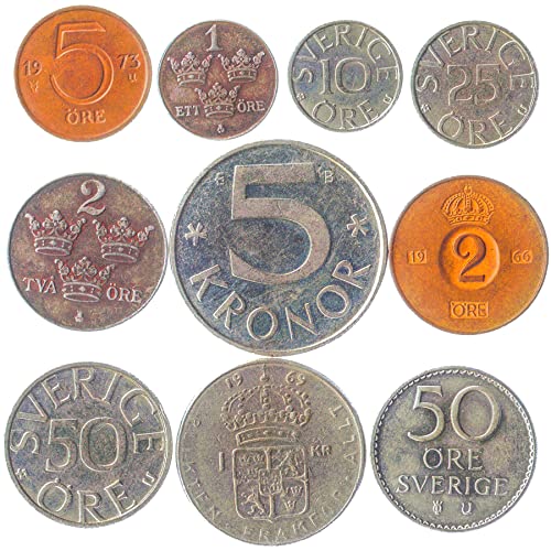 Sweden 10 Mixed Coins | Ore | Krona | Kronor | Collectible Swedish Currency | Scandinacvian Money Since 1975