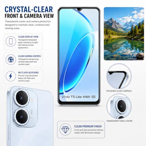 Image of ArmourPro Edge to Edge Tempered Glass for Vivo T5 Lite with Blue Camera Ring Guard, 9H Screen Protector, Anti-Scratch, Anti-Fingerprint, Bubble-Free Installation Kit