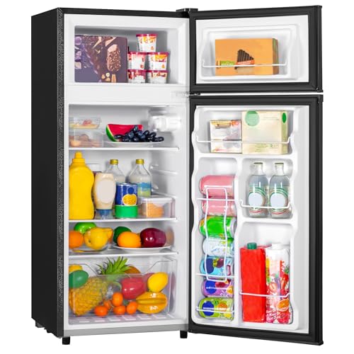 4.4 Cu.Ft Mini Fridge with Freezer, Small Refrigerator with 2 Doors for Kitchen, Dorm, Office and Bedroom, Mini Fridge with Adjustable Shelves (Black)