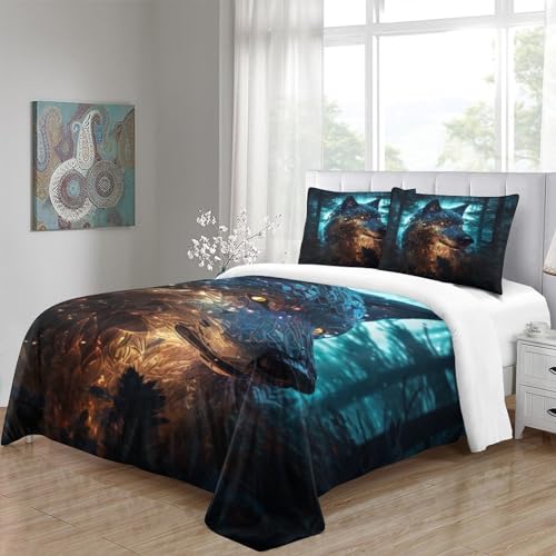 Parure de lit loup 260x220 housse de couette microfibre lit super king size