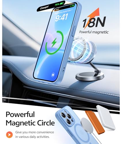 Image of FNTCASE for iPhone 14 Pro Max Case: [Compatible with Magsafe] Translucent Matte Cases with [Full Camera Protection] [Screen Protector] Military Grade Shockproof Protective Phone Cover - Light Blue