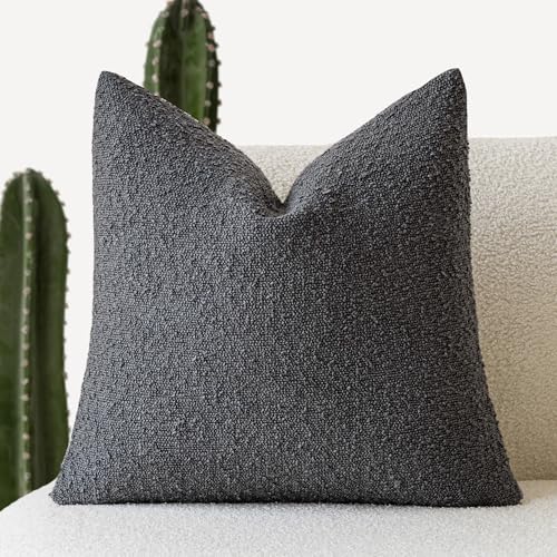 Image of Foindtower Textured Boucle Throw Pillow Covers Accent Solid Pillow Cases Cozy Soft Decorative Couch Cushion Case for Chair Sofa Bedroom Living Room Home Decor, 20 x 20 Inch,Dark Grey