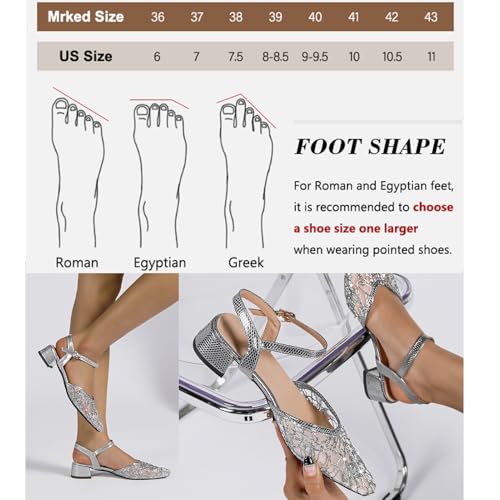 Pixoecuty Women's Silver Mesh Flats Sandals Silver Pumps Chunky Heel Glitter Pointed Toe Buckle Mark Size 37 by Pixoecuty - Used condition - Image 4