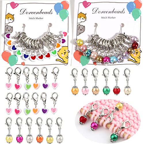 DoreenBeads 24 marcadores de ponto de bloqueio para crochê e contas acrílicas, pingente de coração,