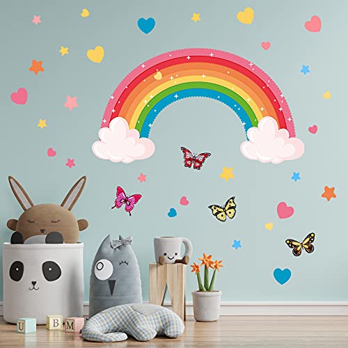 Large Size Rainbow Wall Decals Removable Star Butterfly Heart Wall Sticker Watercolor Vinyl Rainbow Sticker Peel And Stick Girls Room Wall Decorations For Kids Girl Teen Baby Nursery Bedroom Decor #TOP2