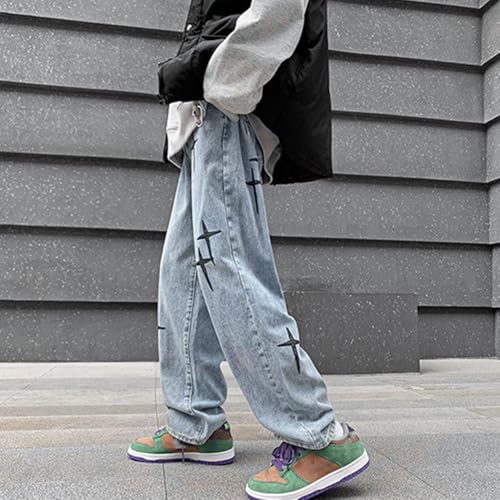 Mens Baggy Jeans Y2k Skater Casual Wide Leg Loose Fit Denim Pants2