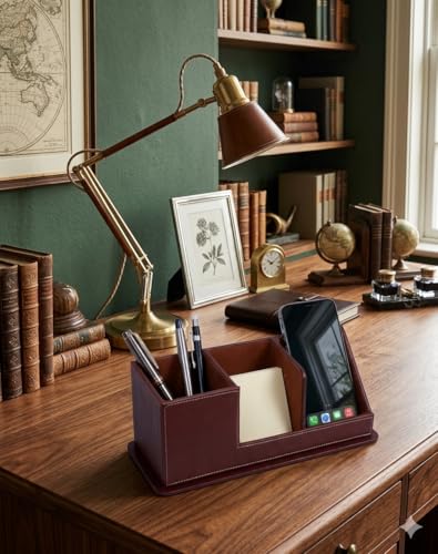 Image of LUVYANSH Pen stand and Mobile holder Premium Leather Product Brown Colour (Make in India)