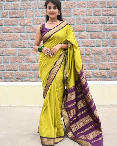 Image of ILAIYAAL CLOTHINGS Women's Pure Kalyani Cotton Silk Saree with Zari Border and Blouse Piece - Suitable For All Indian Occasions and Festivals 191