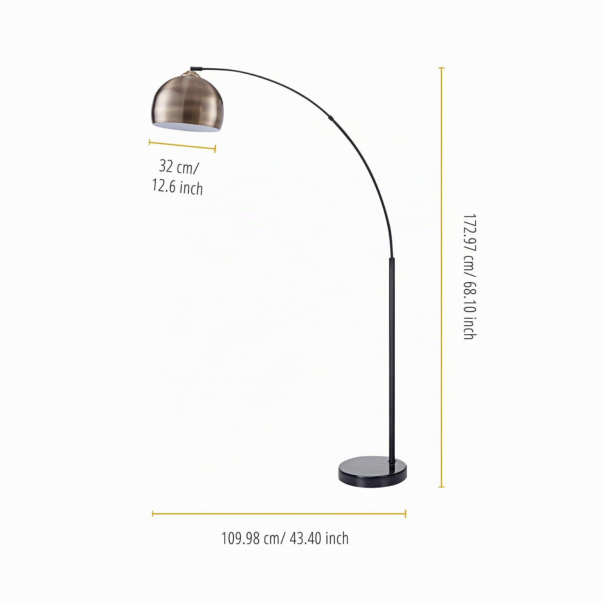 Teamson Home 'Arquer' Lámpara Arco LED De Pie De Latón Antiguo Con Base De Mármol VN-L00010AB-EU