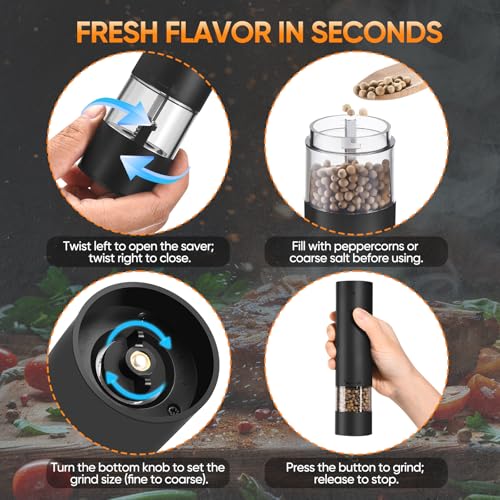 Hxro Electric Salt and Pepper Grinder Set, USB Rechargeable Kitchen Mills with Stand - image 5