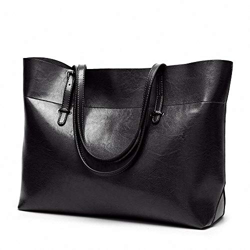 Samxu Bolso de mano de piel suave para mujer, estilo casual, estilo vintage, para el trabajo diario, bolso cruzado de gran capacidad, color negro