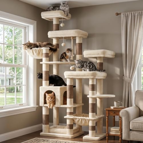 Image of Hey-brother Cat Tree Tower, Wide Base, 5 Platforms for Multi-Cats, MPJ074MJ