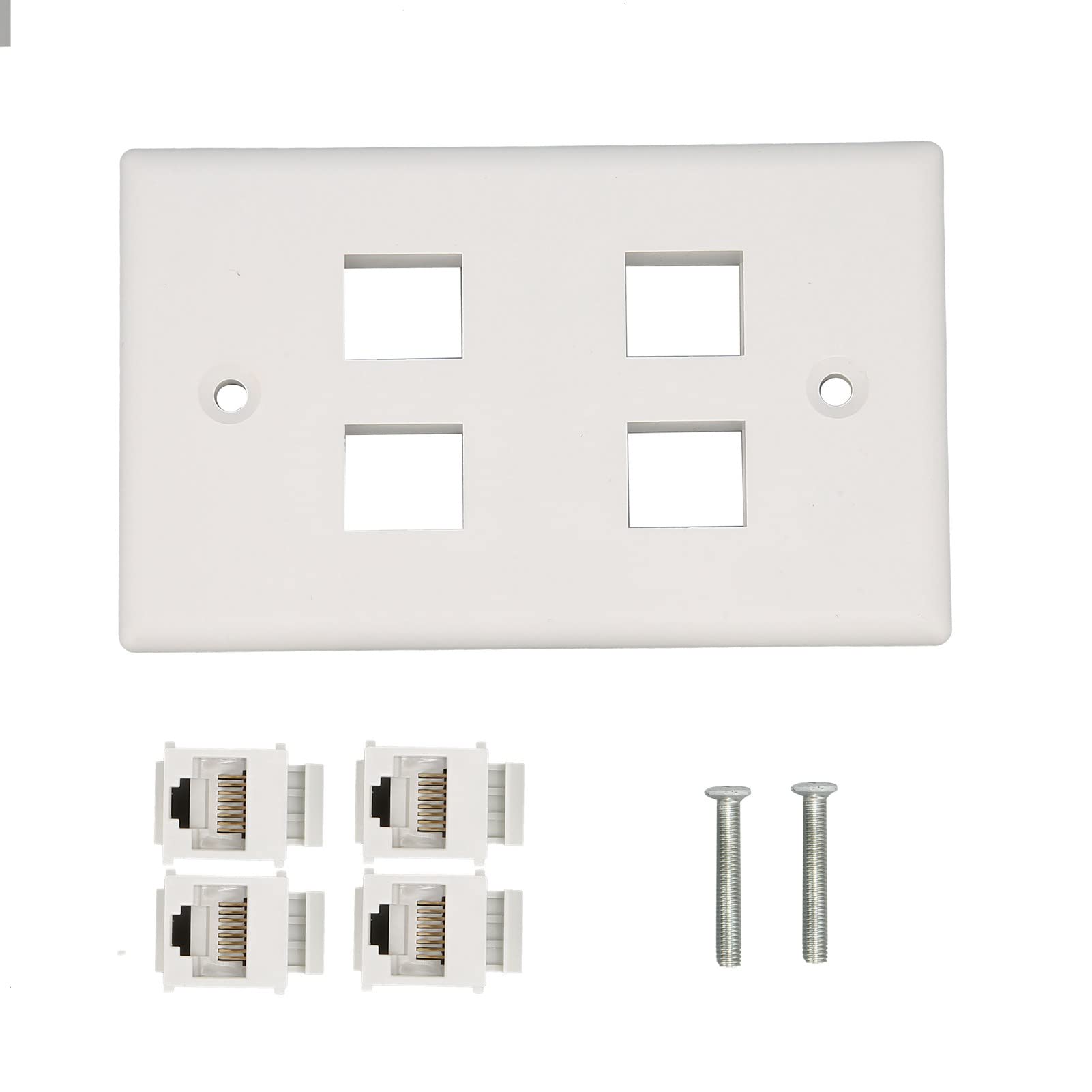 Piastra da Parete Ethernet 4 Porte, Piastra da Parete Jack Keystone Cat6 con Inserto Accoppiatore in Linea Keystone RJ45, da Femmina a Femmina, Bianco