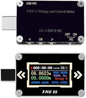 FNC88 Type-C PD Trigger USB-C Voltmeter Ammeter Voltage 2 Way Current Meter Multimeter PD Recharger Battery USB Tester with 0.96 Inch High-Definition LCD Screen