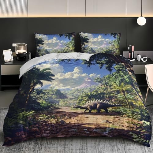 Verde Fundas Nórdicas 150x220 cm Mundo de Dinosaurios Original Funda de Edredón 3 Piezas Microfibra Juegos de Cama Hipoalergénica Suave con Cremallera para Niños + 2 Fundas de Almohada