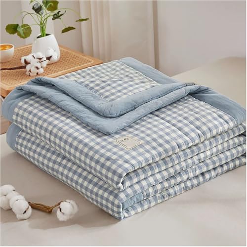 TOULIVER Colcha Acolchada Fina Suave Cubrecama Rellenos Finos Toda Temporada Edredón Reversible Estampada a Cuadros Transpirable Colcha de algodón, para Verano Cama Matrimonio Individual,F,150x200cm