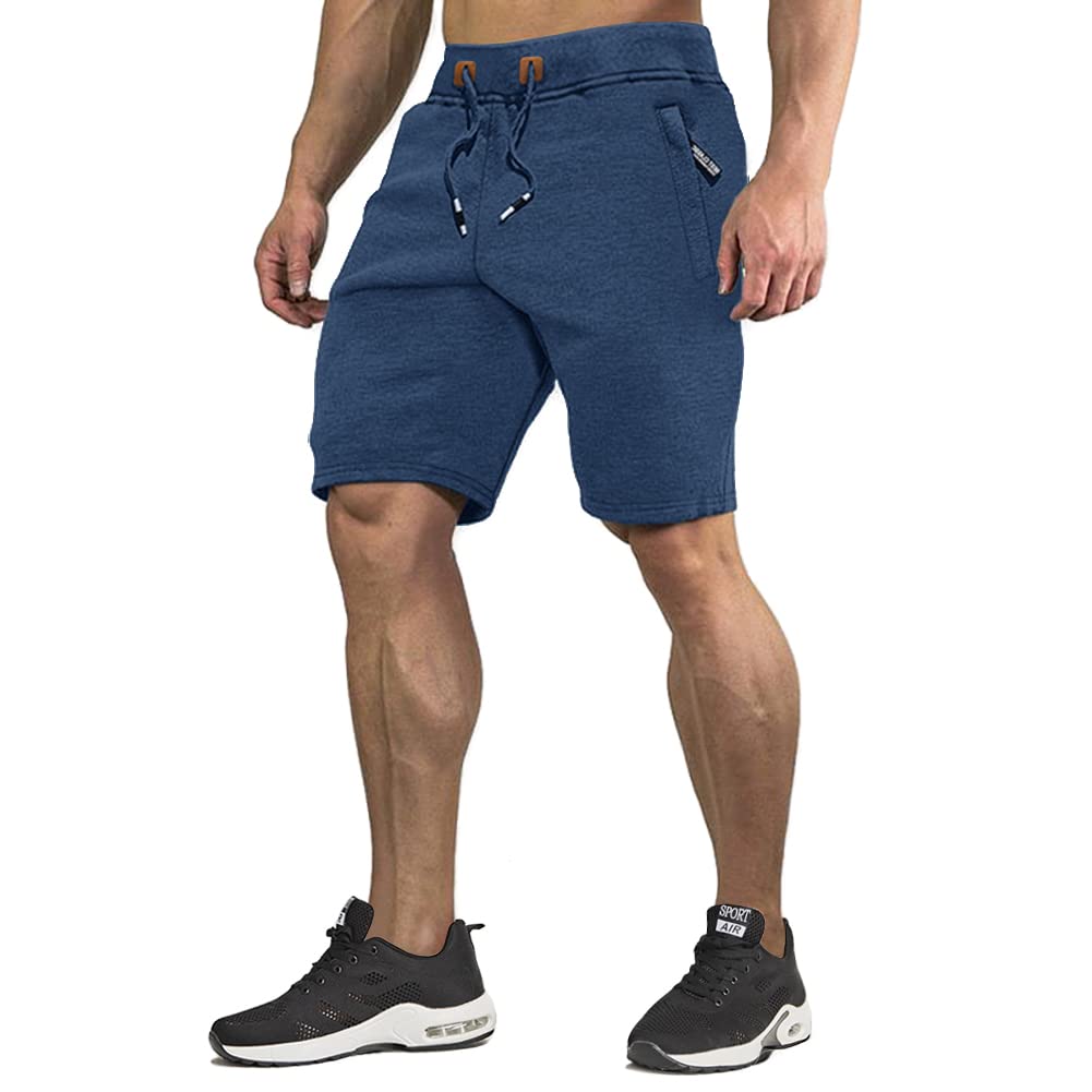 CRYSULLY Mens Athletic Gym Shorts Cotton Jogger Running Workout Jersey Zipper Pocket Sweat Shorts