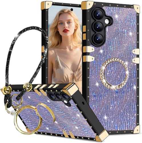Coque Samsung S25 FE anneau diamant et vagues d'eau violette haut de gamme