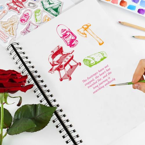 INFUNLY Camping Clear Stamps for Card Making Colorful Rubber Stamp for DIY Scrapbooking Outdoor Travel Series and Phrases - Image 4