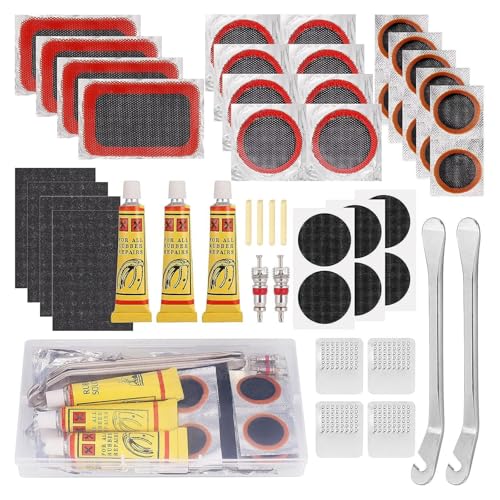 Lonnalee Bike Puncture Repair Kit, Puncture Repair Kit Bike Tyre Comes with High Strength Tyre Levers for Bicycles and Puncture Repair Patches, Portable Storage Box 48pcs