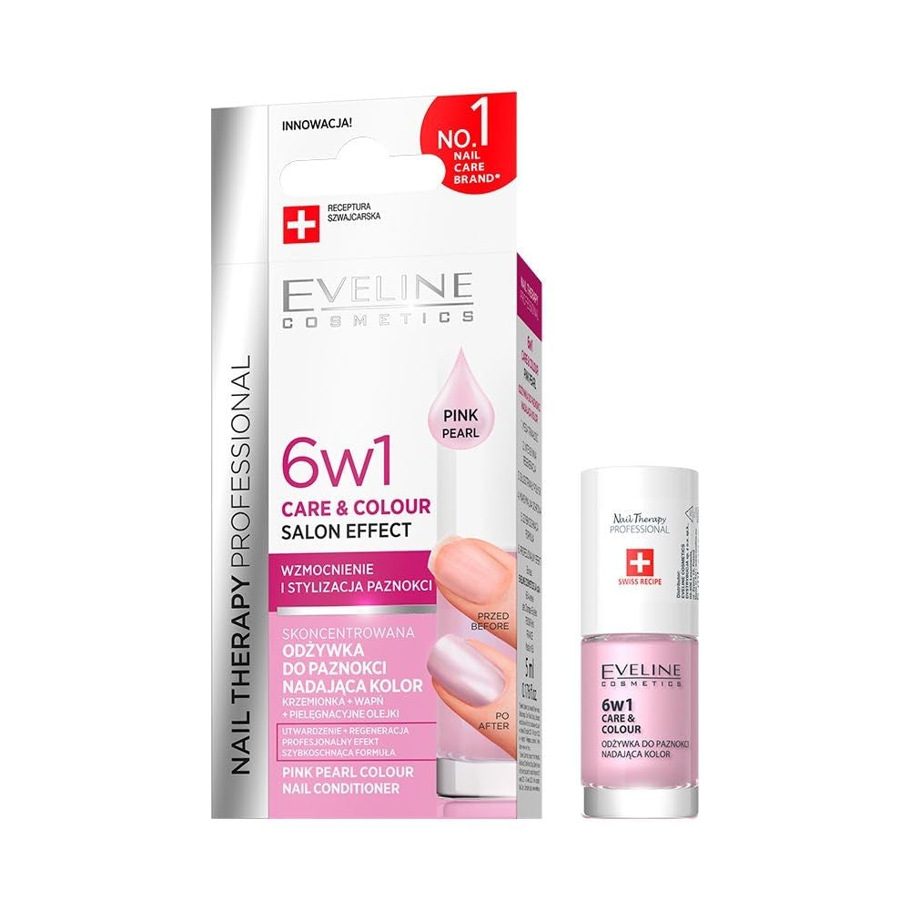 EVELINE COSMETICS Nail Therapy Professional Concentrated Nail Conditioner with Color - Pink Pearl, Strengthening & Nourishing Formula with Colour&Double Strong™ Complex - 5 ML