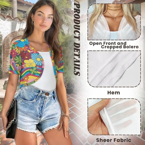 Image of Womens Short Sleeve Bolero Shrug Open Front Knit Cropped Cardigan Shoulder Cover for Dress Cute Casual Knit Cover Up