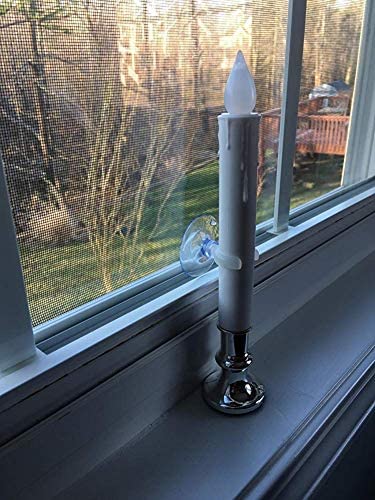 Image of 9 inch Flameless Window Taper Candles Battery Operated with 8-Key Remote and Timer, 4 Pack White Christmas Holdiay Window Candles with Silver Holders, Suction Cups and AA Batteries Included
