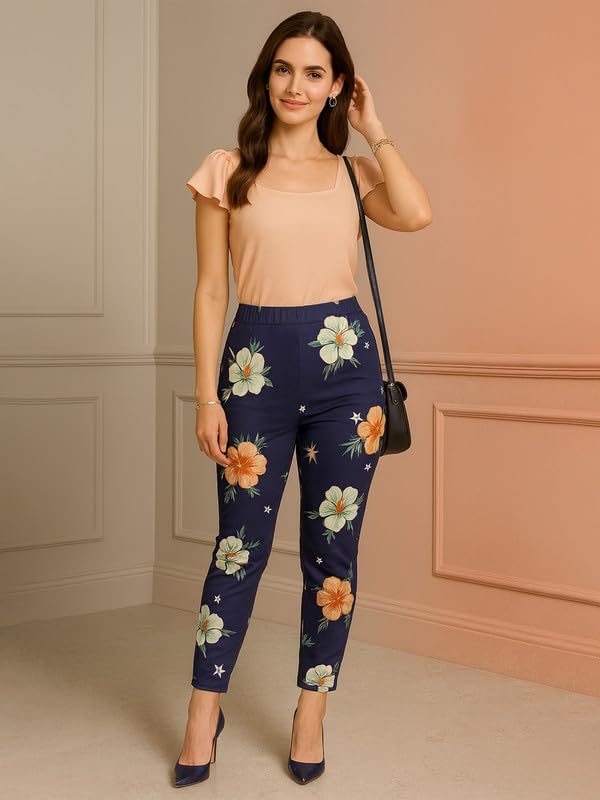Image of DTR FASHION Women's Printed Stretchable Cotton Blend Casual Jegging