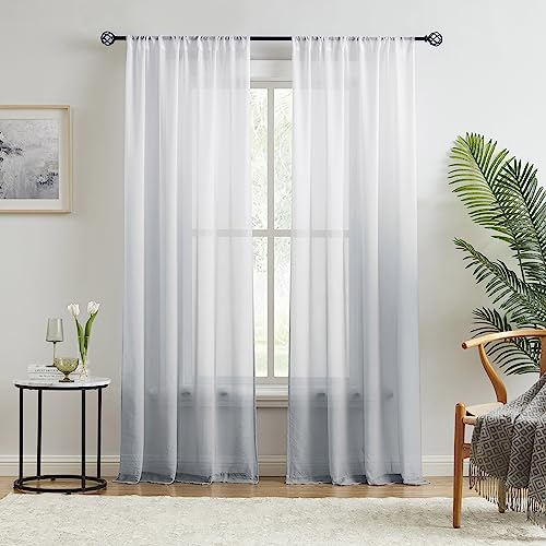 Chiffon Sheer Ombre Curtains For Living Room, Rod Pocket Special Crinkle Gradient Grey Semi Sheer Window Treatments Privacy With Light For Bedroom Kids Room, All Season, 42"X63"X2 #TOP10