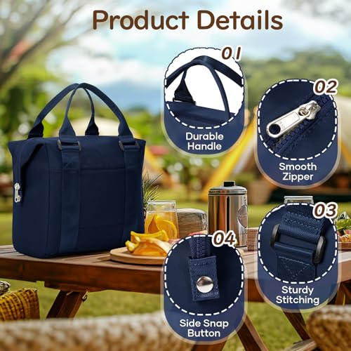 Image of coowoz Lunch Box for Women Insulated Adult Lunch Tote Cooler Bag loncheras para mujer Lunchbox Lunchbag for Men Work Picnic Office Beach Sapphire Blue