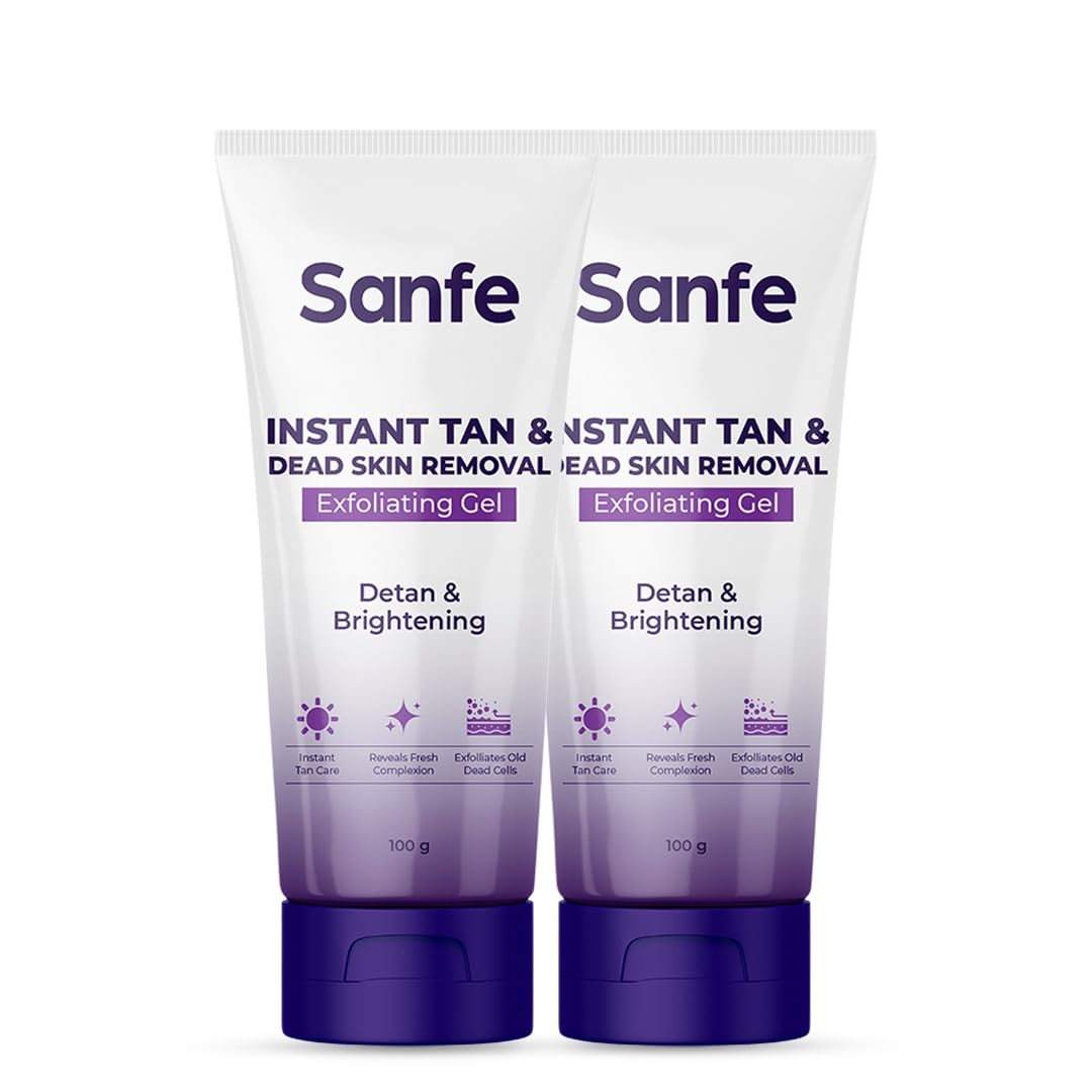 Sanfe Instant Tan & Dead Skin Removal Exfoliating Gel | Visibly Removes Tan | AHA Exfoliation in Minutes | Smooth & Bright Skin | 200g (Pack of 2)-picture-21
