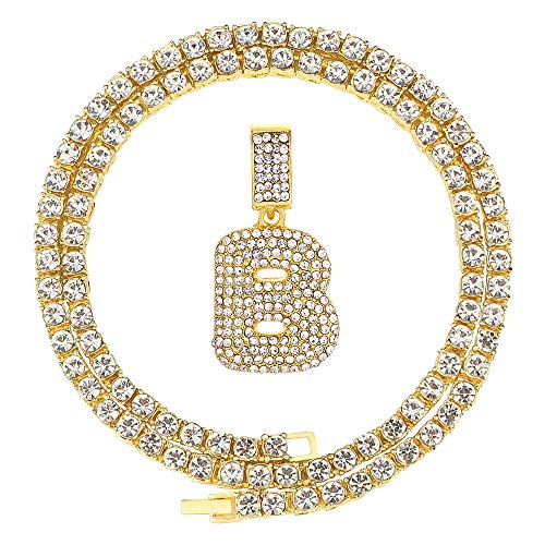 HH Bling Empire Silver Gold Initial Necklaces for Women,Iced Out Diamond Letter Necklace for Girls,Bling Initial Necklace from A-Z 18 Inch(Gold-B)