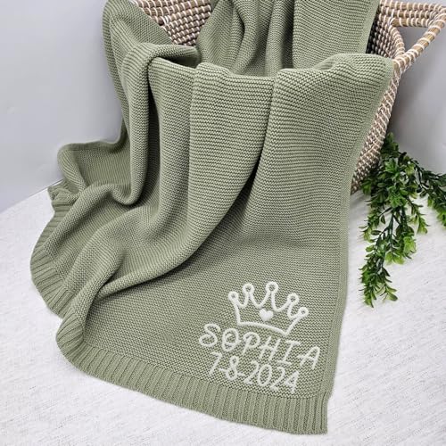 Image of Luxury Personalized Name Blanket, Embroidered Name, Soft Breathable Cotton Knit, Newborn Baby & Mom Gifts