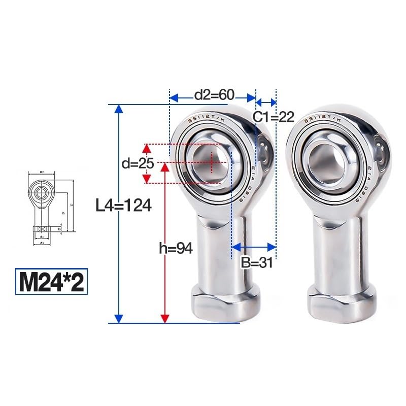 1PC Rod End Joint Bearings SSIL5T/K/6/8/10/12/14/16/18/20/25/SSIL30T/K Left-Hand Thread 304 Stainless Steel Bearing Engine Parts(SSIL25T/K M24x2.0)