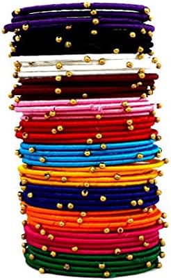 thread trends Plastic & Silk Thread Base Metal Pearl Bangle Set for Women (Set of 48) (Multicolored)