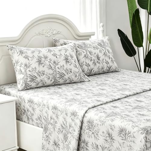 Juego de Sabanas 4 Piezas - Bajera para Cama 135x190cm, Encimera de 210x260cm y Dos Fundas de Almohada de 50x75 cm, 100% Poliéster(Hojas, Cama 135)