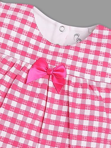 Image of Baby GO Cotton Baby Girls Frock Dress with Bow | Full Sleeve Casual Dress | Checked Winter Wear Princess Skirt Outfit for New Born Baby Girls